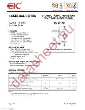 1.5ke150cal datasheet  