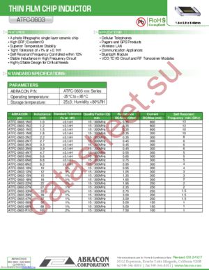 ATFC-0603-27N-FT datasheet  