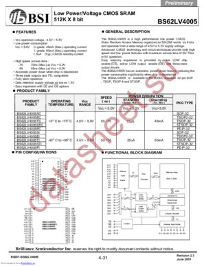 BS62LV4005EI-70 datasheet  