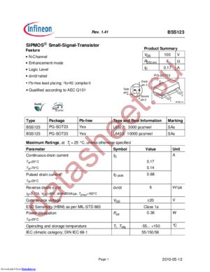 BSS123L6327XT datasheet  