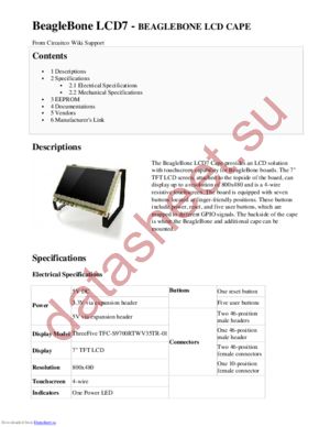 BEAGLEBONE LCD CAPE datasheet  