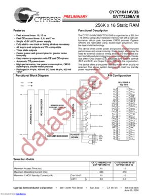 CY7C1041AV33L-10ZC datasheet  