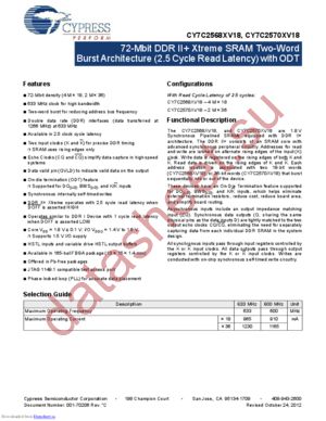 CY7C2568XV18-633BZXC datasheet  