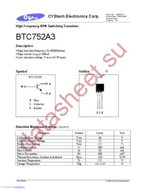 BTC752A3 datasheet  