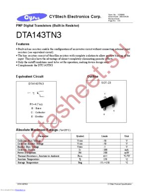 DTA143TN3 datasheet  