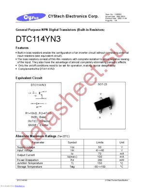 DTC114YN3 datasheet  