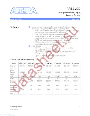 EP20K200EFC4843N datasheet  