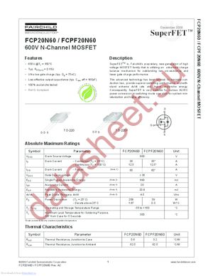 FCP20N60FS datasheet  