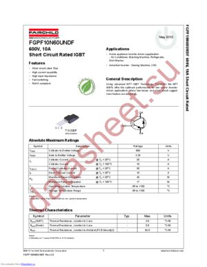 FGPF10N60UNDF datasheet  