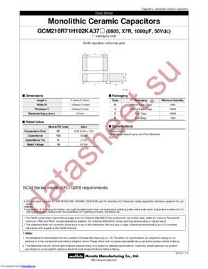 GCM216R71H152KA37D datasheet  