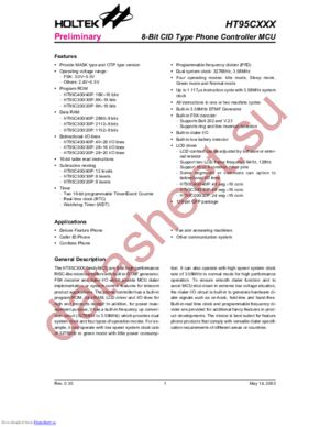 HT95C200/HT95C20P datasheet  