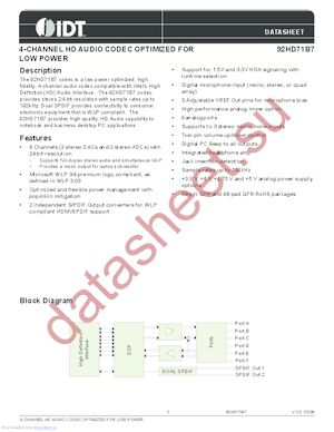 IDT92HD71B7X5PRGXB3X8 datasheet  