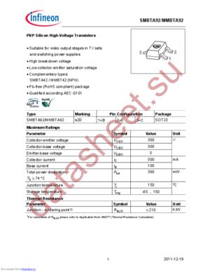 SMBTA 92 E6327 datasheet  