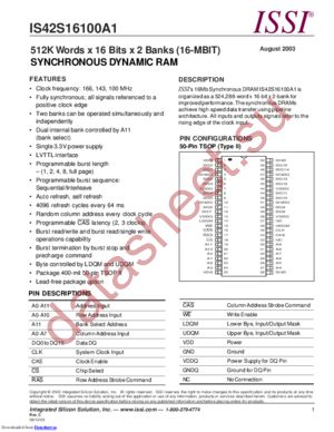 IS42S16100A1-7TLI datasheet  