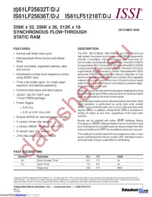 IS61LF25636D-10TQI datasheet  