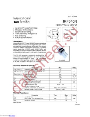 IRF540NHR datasheet  