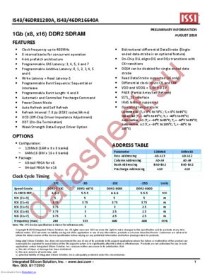 IS43DR16640A-25DBLI datasheet  