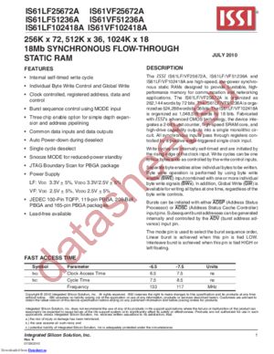 IS61VF51236A-7.5TQLI datasheet  