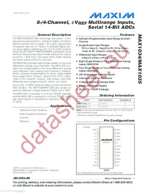 MAX1034BEUG+ datasheet  