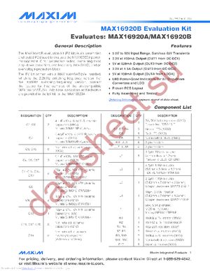 MAX16920BEVKIT+ datasheet  