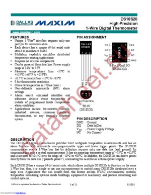 DS18S20ZT-R datasheet  