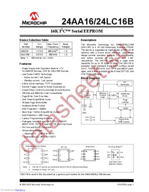 24AA16T-E/MC datasheet  