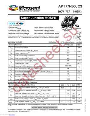 APT77N60JC3_09 datasheet  