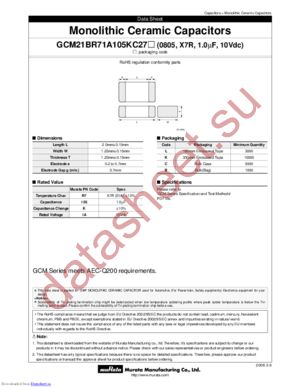 GCM21BR71A105KC27L datasheet  