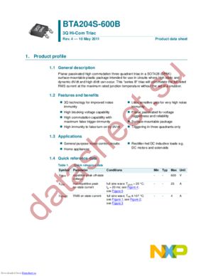 BTA204S-600B /T3 datasheet  