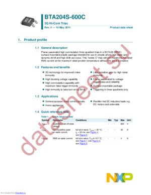 BTA204S-600D /T3 datasheet  