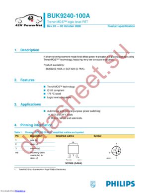 BUK9240-100A/C1,11 datasheet  