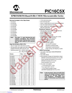 PIC16C54B-20/P datasheet  