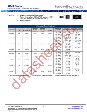 RMCF 1/10 130K 1% R datasheet  