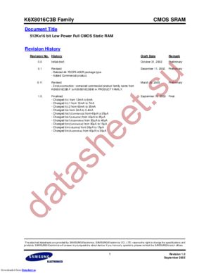 K6X8016C3B-B datasheet  