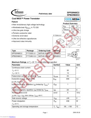 SPB20N60C2 SMD datasheet  