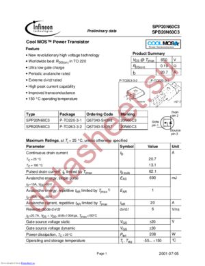SPB20N60C3 SMD datasheet  