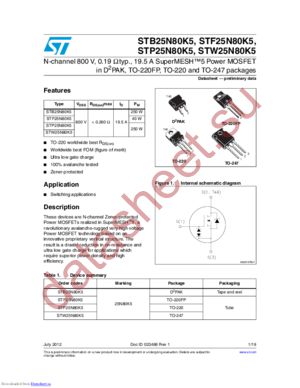 STP25N80K5 datasheet  