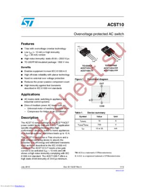 ACST1010-7FP datasheet  