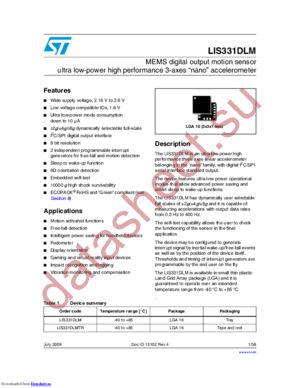 LIS331DLMTR datasheet  