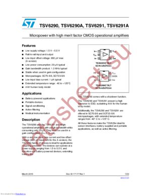 TSV6291AILT datasheet  