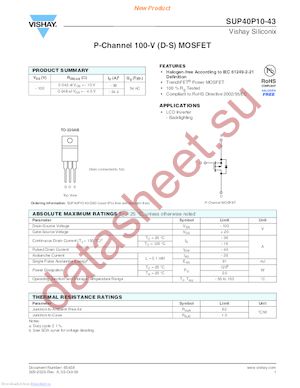 SUP40P10-43-GE3 datasheet  