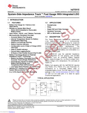 BQ27520YZFR-G2 datasheet  