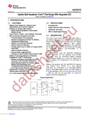 BQ27520YZFT-G3 datasheet  