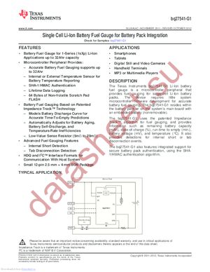 BQ27541DRZT-G1 datasheet  