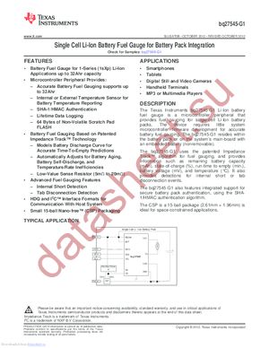 BQ27545YZFT-G1 datasheet  