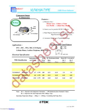 VLF4010AT-100MR64 datasheet  