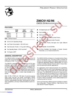 Z86C9620VSG datasheet  