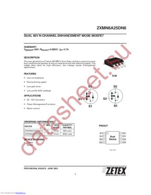 ZXMN6A25DN8TC datasheet  