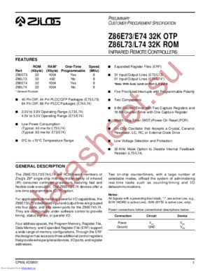 Z86E74 datasheet  