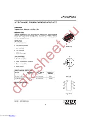 ZXM62P03E6 datasheet  